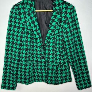 Bobeau Green and Black Houndstooth Blazer